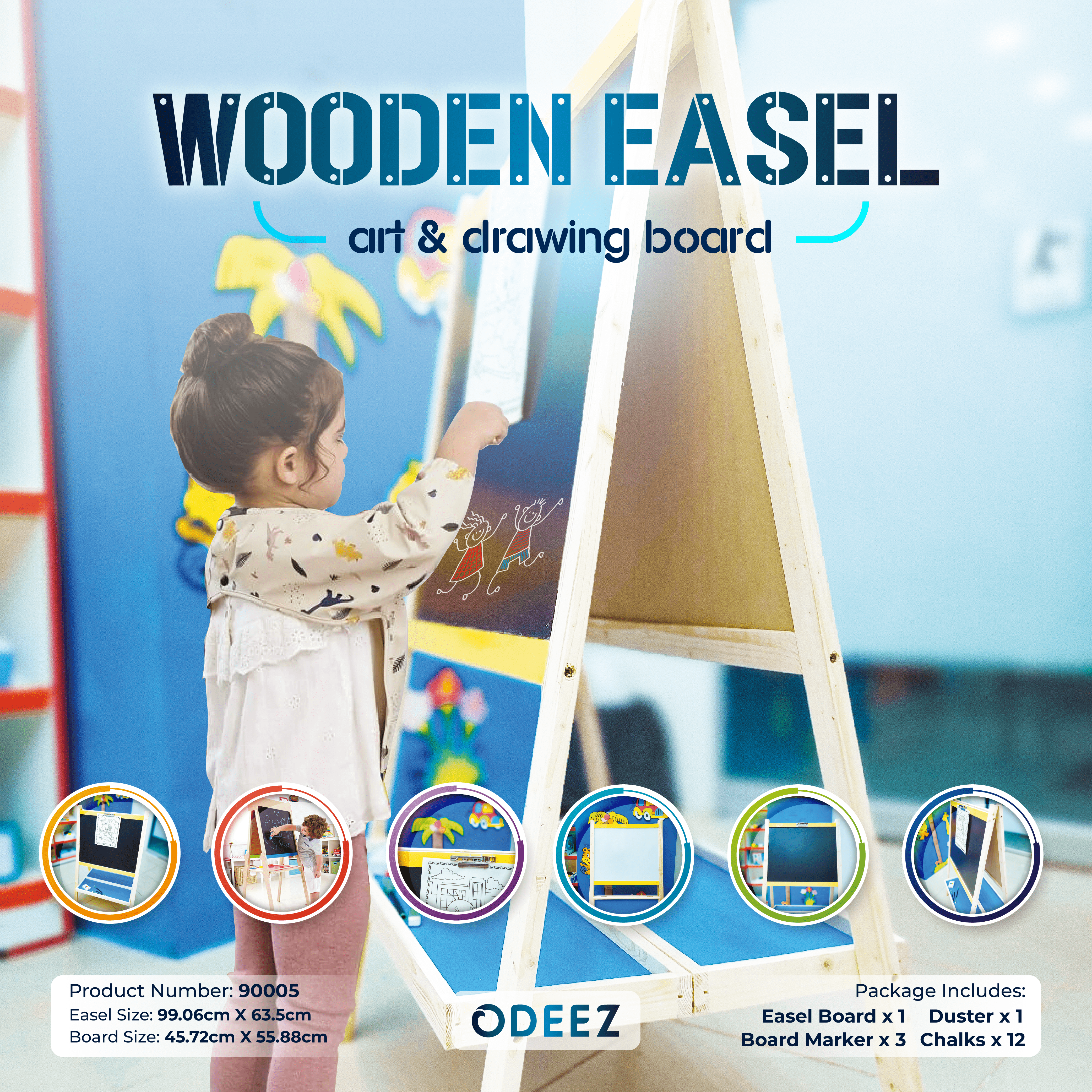 3 in 1 Multi Functional Wooden Easel White and Black Board For Kids - 005 - Default Title - Odeez | Educational Toys Pakistan