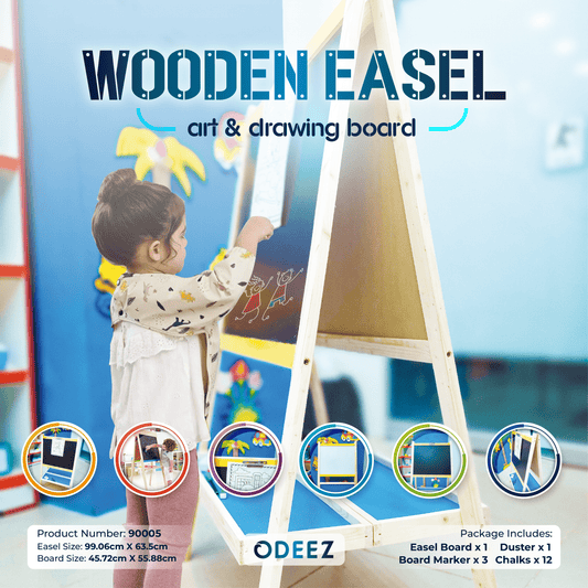3 in 1 Multi Functional Wooden Easel White and Black Board For Kids - 005 - Default Title - Odeez | Educational Toys Pakistan