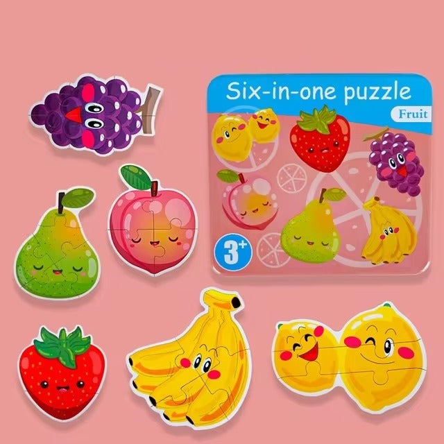 6in1 Jigsaw Puzzle with Number Fruits Tin Box - 523 - Default Title - Odeez | Educational Toys Pakistan