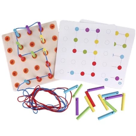 Wooden Rainbow Pegboard Lacing Activity with Patterns - 740 - Default Title - Odeez | Educational Toys Pakistan