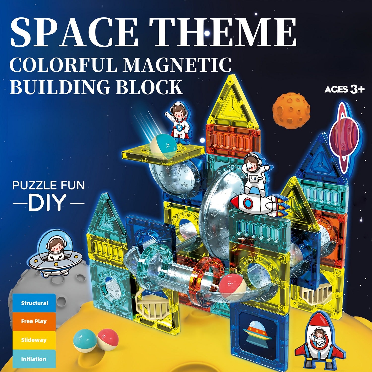 DIY Space Magnetic Pipeline Tiles Building Blocks - 68 pieces