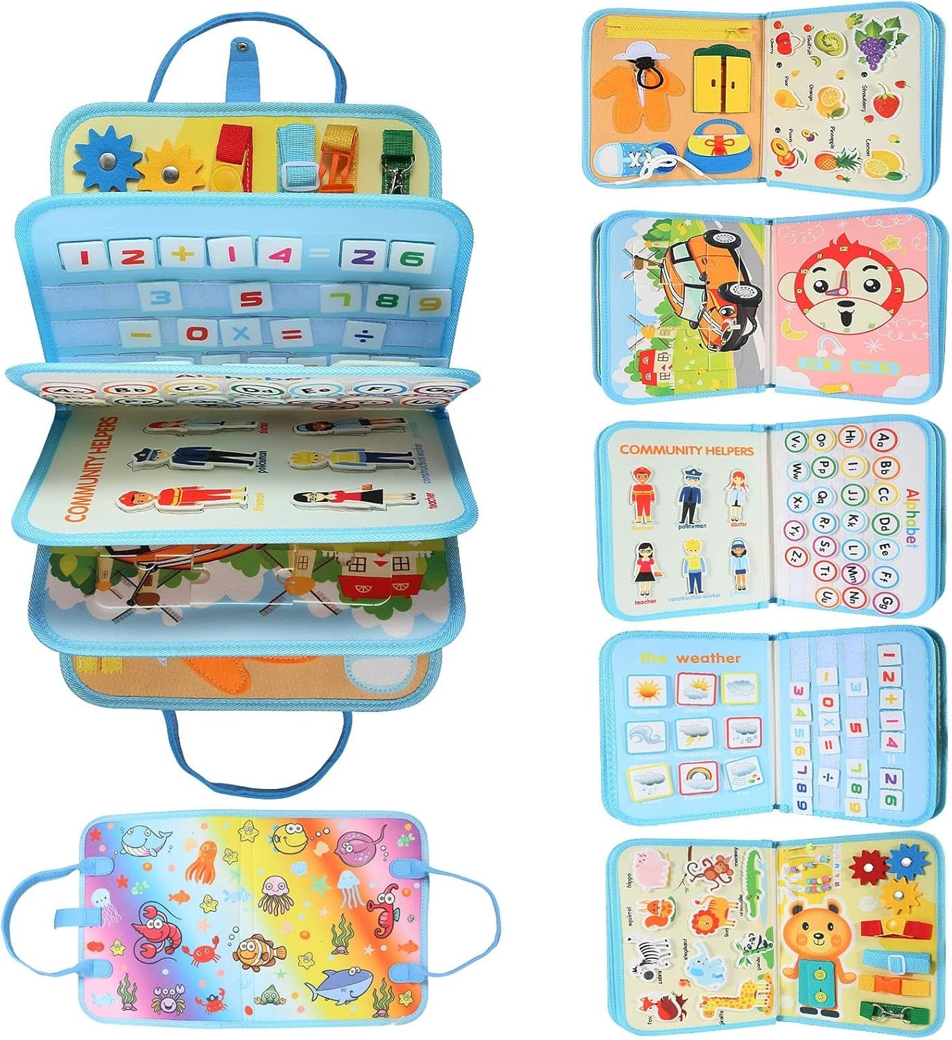 Multiple Sensory Activity Busy Book for Toddlers - 10 Sides