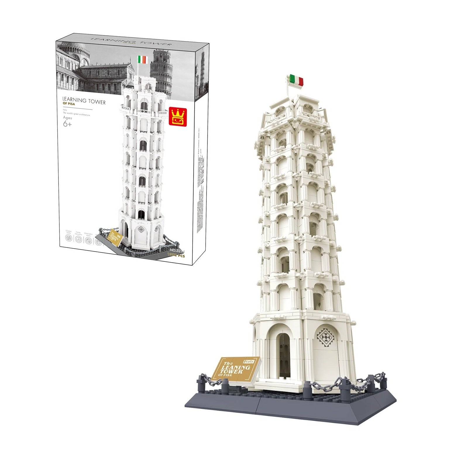The Leaning Tower of Pisa Building Blocks Model - 1390 Pieces