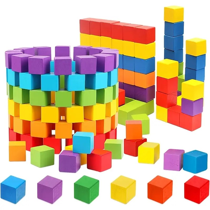 Early Childhood Colorful Wooden Blocks 100pcs Cube