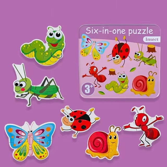 6in1 Jigsaw Puzzle with Number Insects Tin Box - 523 - Default Title - Odeez | Educational Toys Pakistan