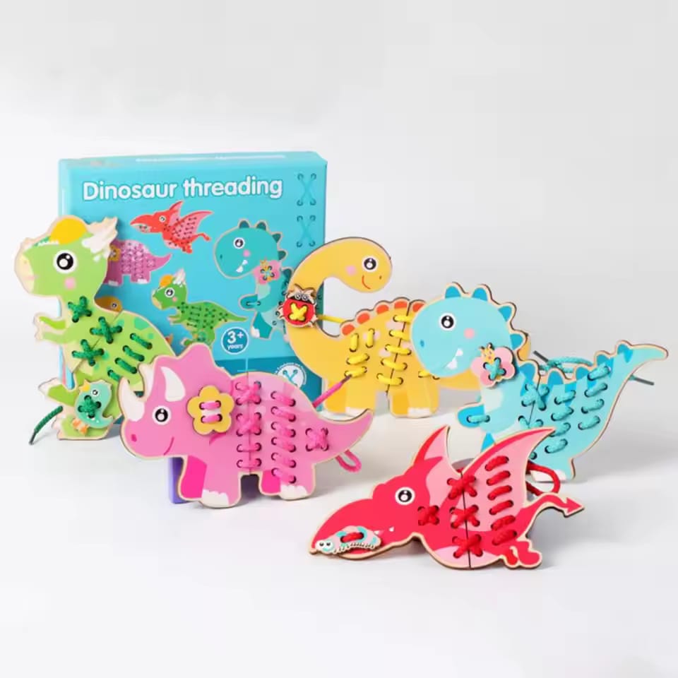Wooden Dinosaur Threading Hand-Eye Coordination - 684 - Default Title - Odeez | Educational Toys Pakistan
