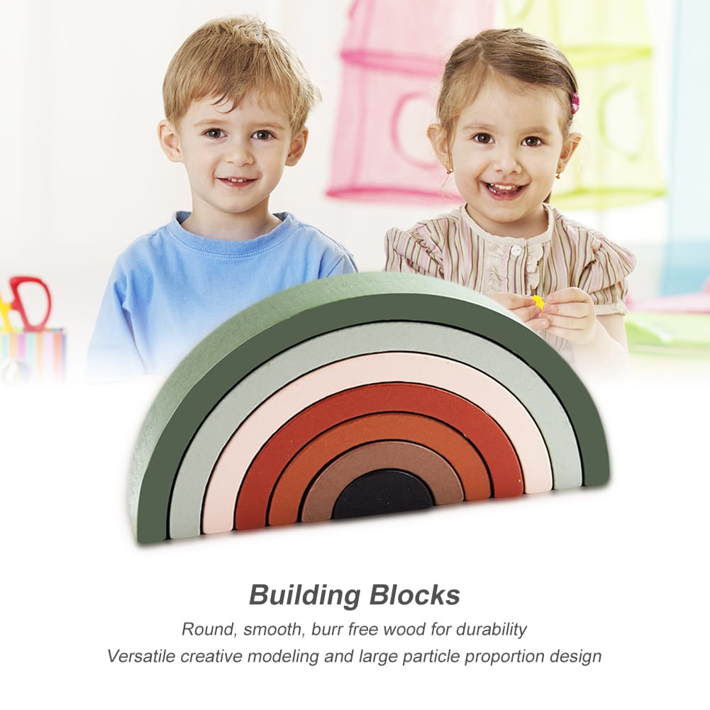 Wooden Small Rainbow 3 Stacking Blocks - 7 Pieces - 941 - Default Title - Odeez | Educational Toys Pakistan