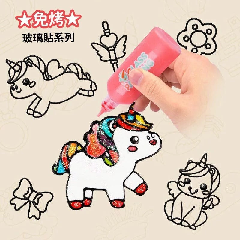 DIY Glass Painting Sticker Art Unicorn Series Kit - 8 Colors - Default Title - Odeez | Educational Toys Pakistan