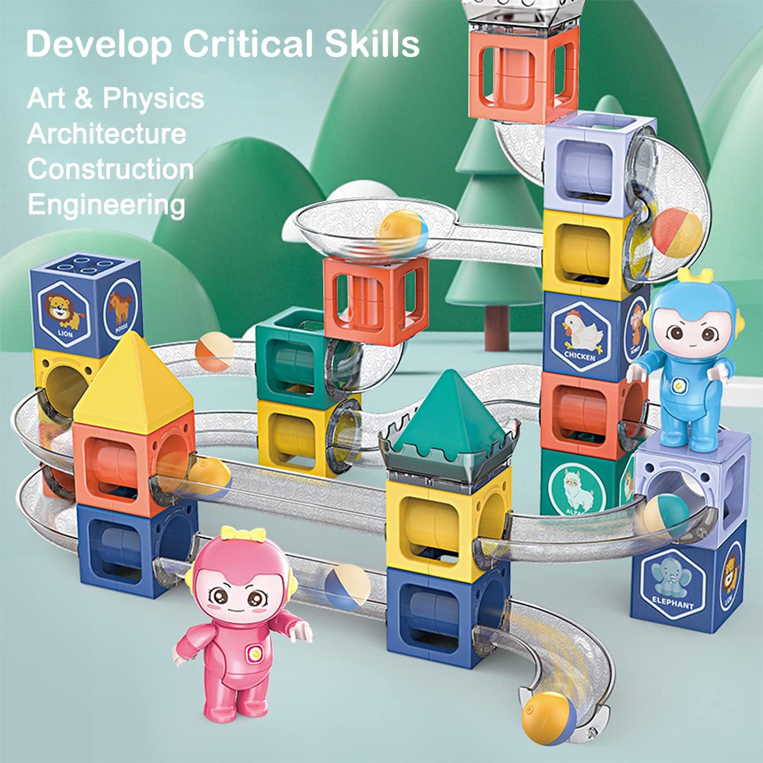 STEM Marble Run Magnetic Stacking Blocks with Dolls - 701 - Default Title - Odeez | Educational Toys Pakistan