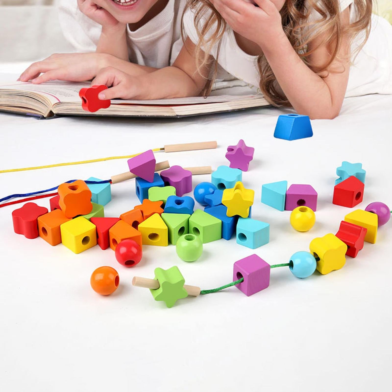 Wooden Rainbow Threading Shape Beads String - 010 - Default Title - Odeez | Educational Toys Pakistan