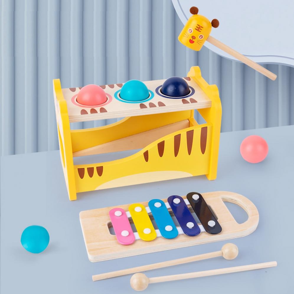 Wooden Tiger Pound Hammering Table with Xylophone - 930 - Default Title - Odeez | Educational Toys Pakistan
