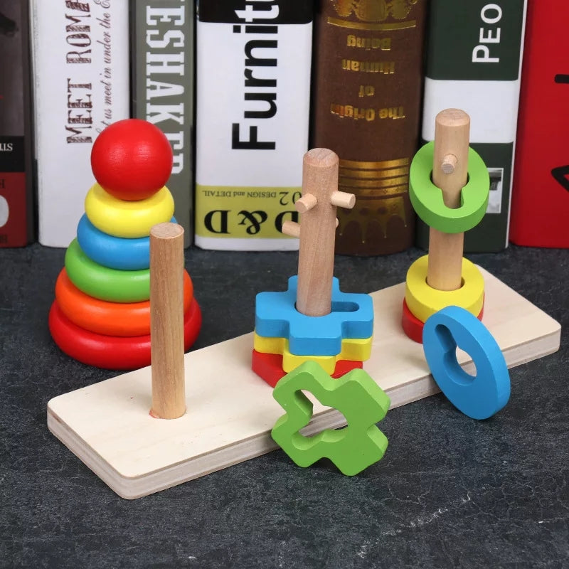 Rainbow Three Column Shapes Tower - 744 - Default Title - Odeez | Educational Toys Pakistan