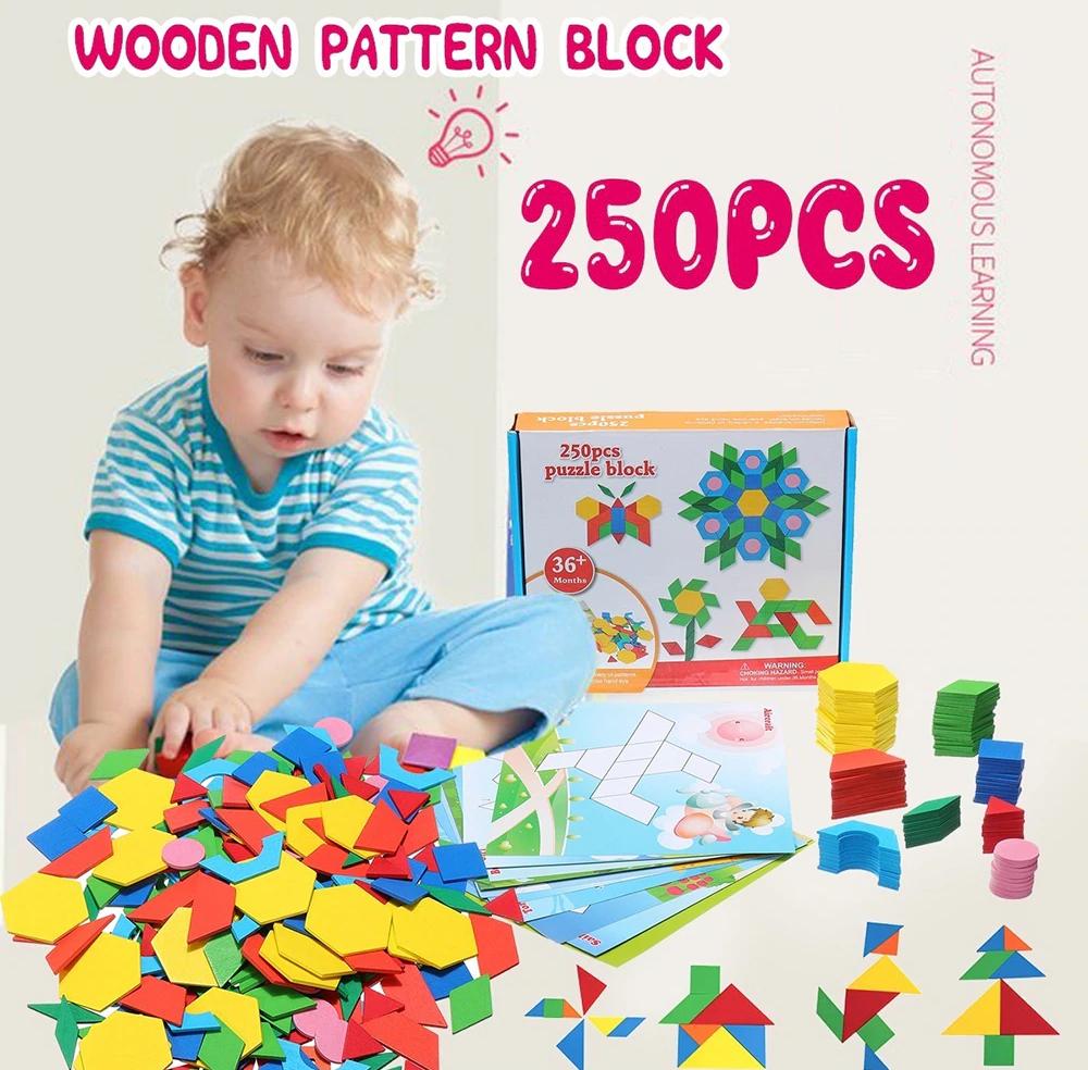 Wooden Pattern Puzzle Blocks - 250 Pieces - Default Title - Odeez | Educational Toys Pakistan