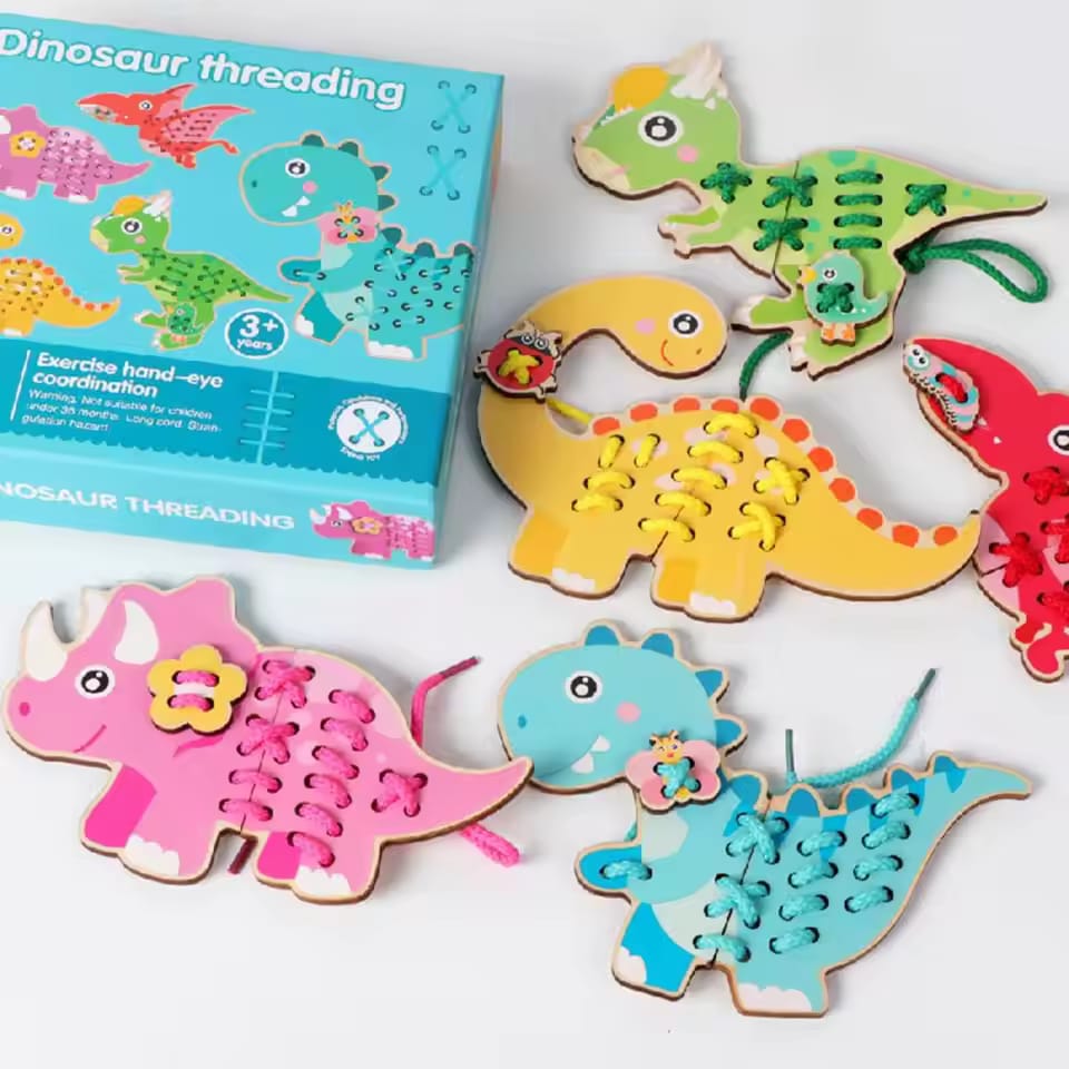 Wooden Dinosaur Threading Hand-Eye Coordination - 684 - Default Title - Odeez | Educational Toys Pakistan