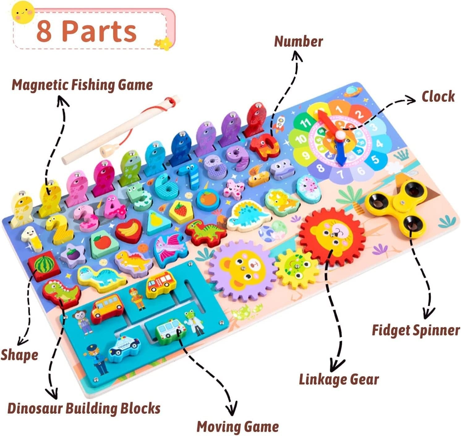 8in1 Multifunctional Logarithm Clock Sensory Wooden Board -