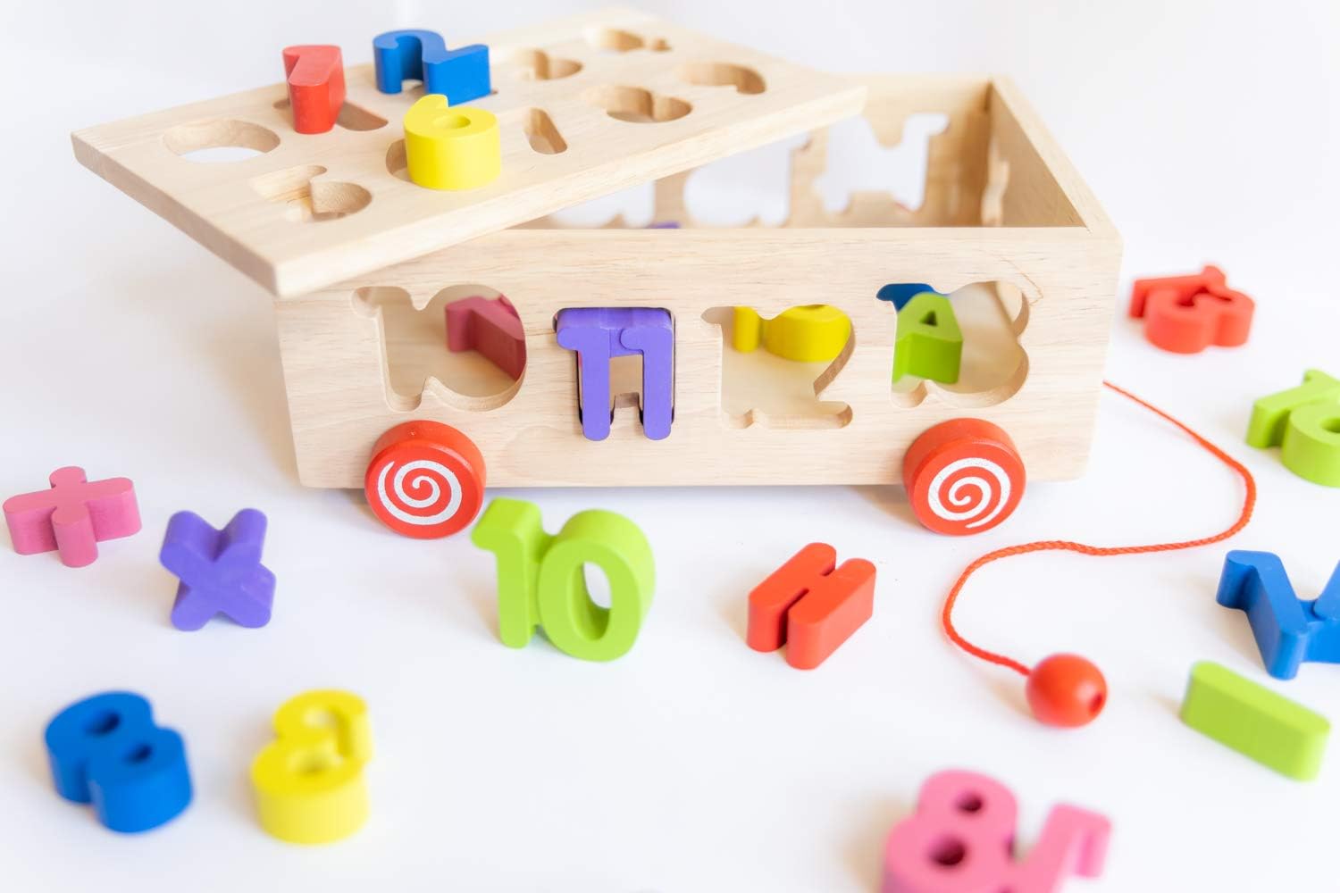 Wooden 3D Learning and Pulling Bus Cart - 874 - 26 Letter-26 Number - Odeez | Educational Toys Pakistan