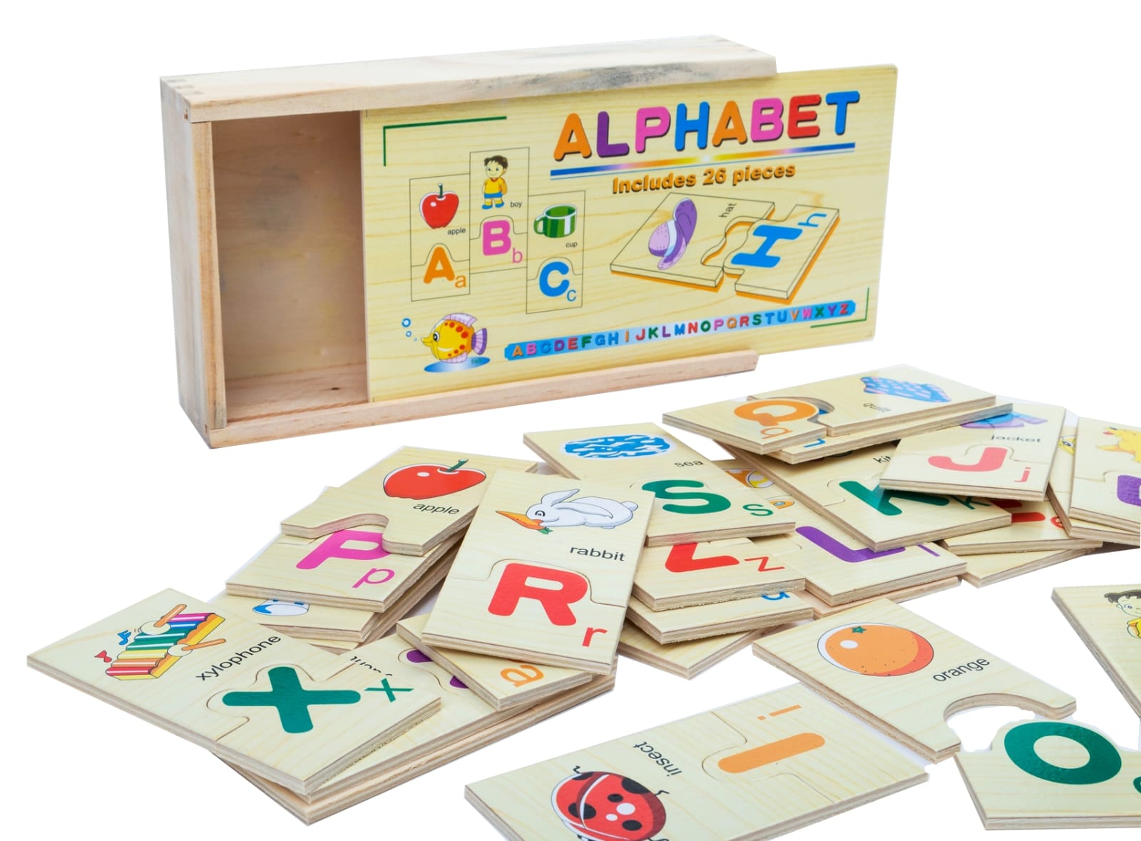 Wooden Alphabet Learning Connected Puzzle Set - 257 - Default Title - Odeez | Educational Toys Pakistan