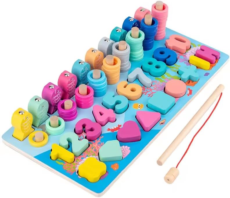 Wooden 5in1 Fishing Learning Log Board - 803 - Default Title - Odeez | Educational Toys Pakistan