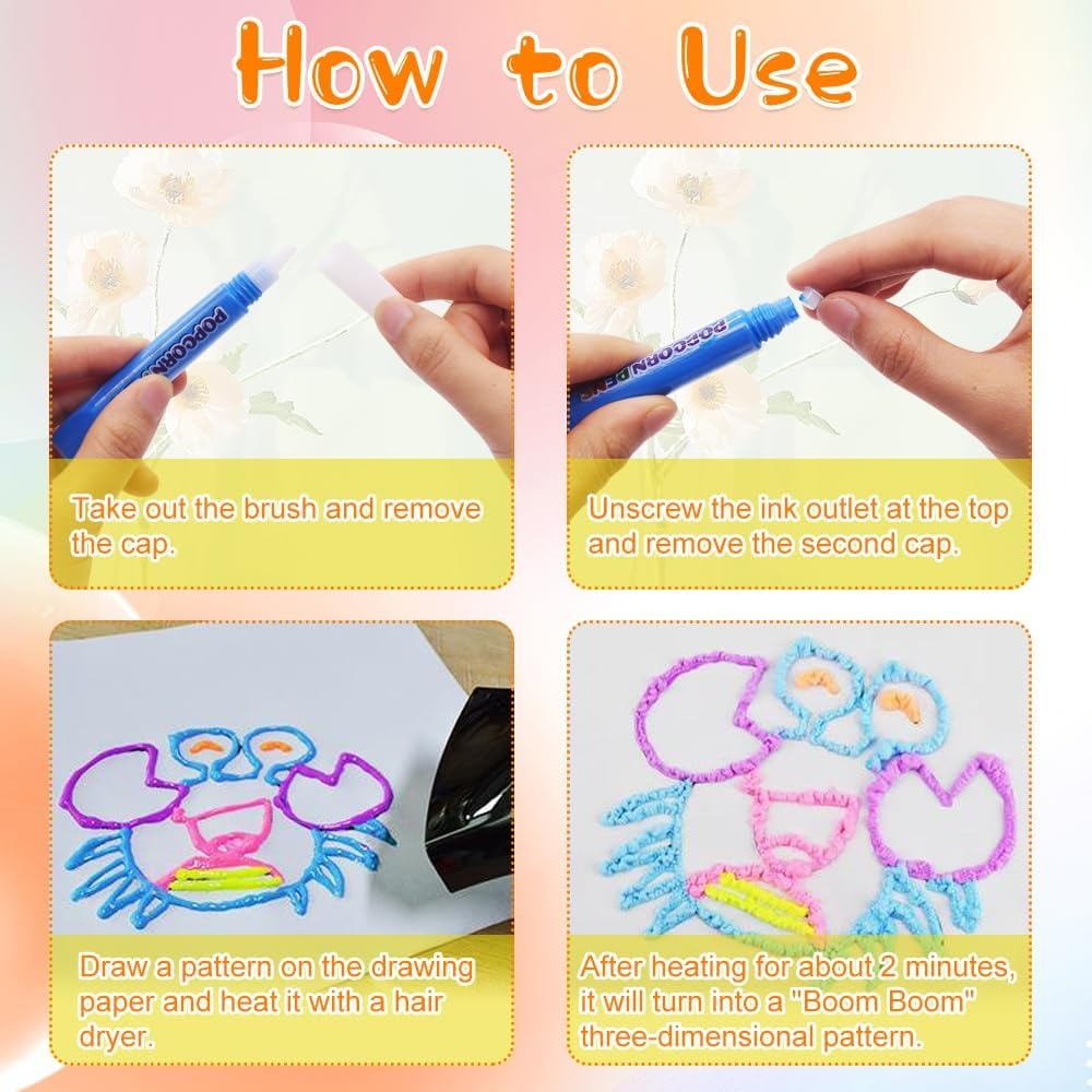 DIY 3D Art Bubble Popcorn Drawing Pens - 6 pieces - Default Title - Odeez | Educational Toys Pakistan