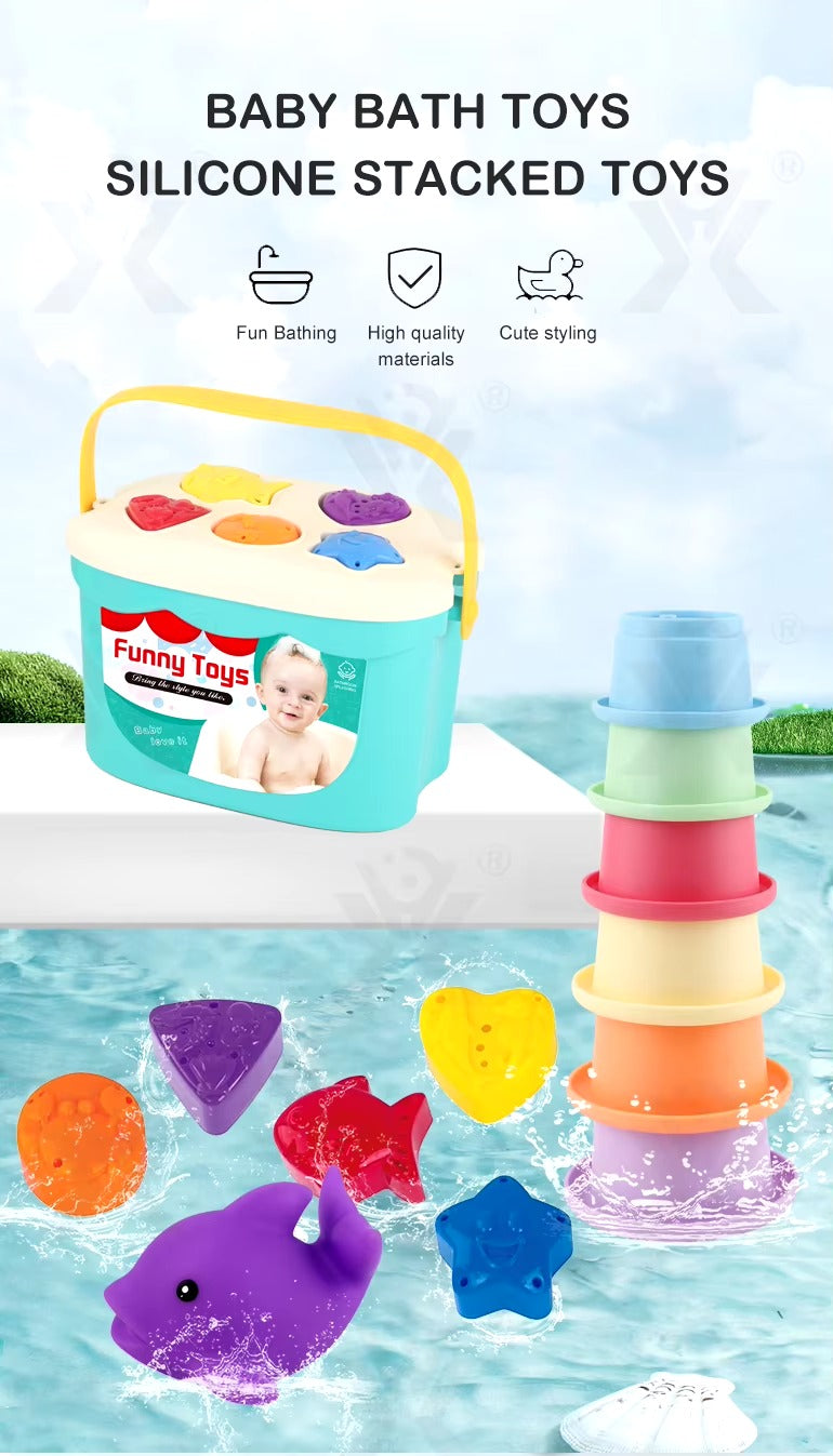 2in1 Silicon Shape Sort and Stacking Bath Toy - 933 - Default Title - Odeez | Educational Toys Pakistan