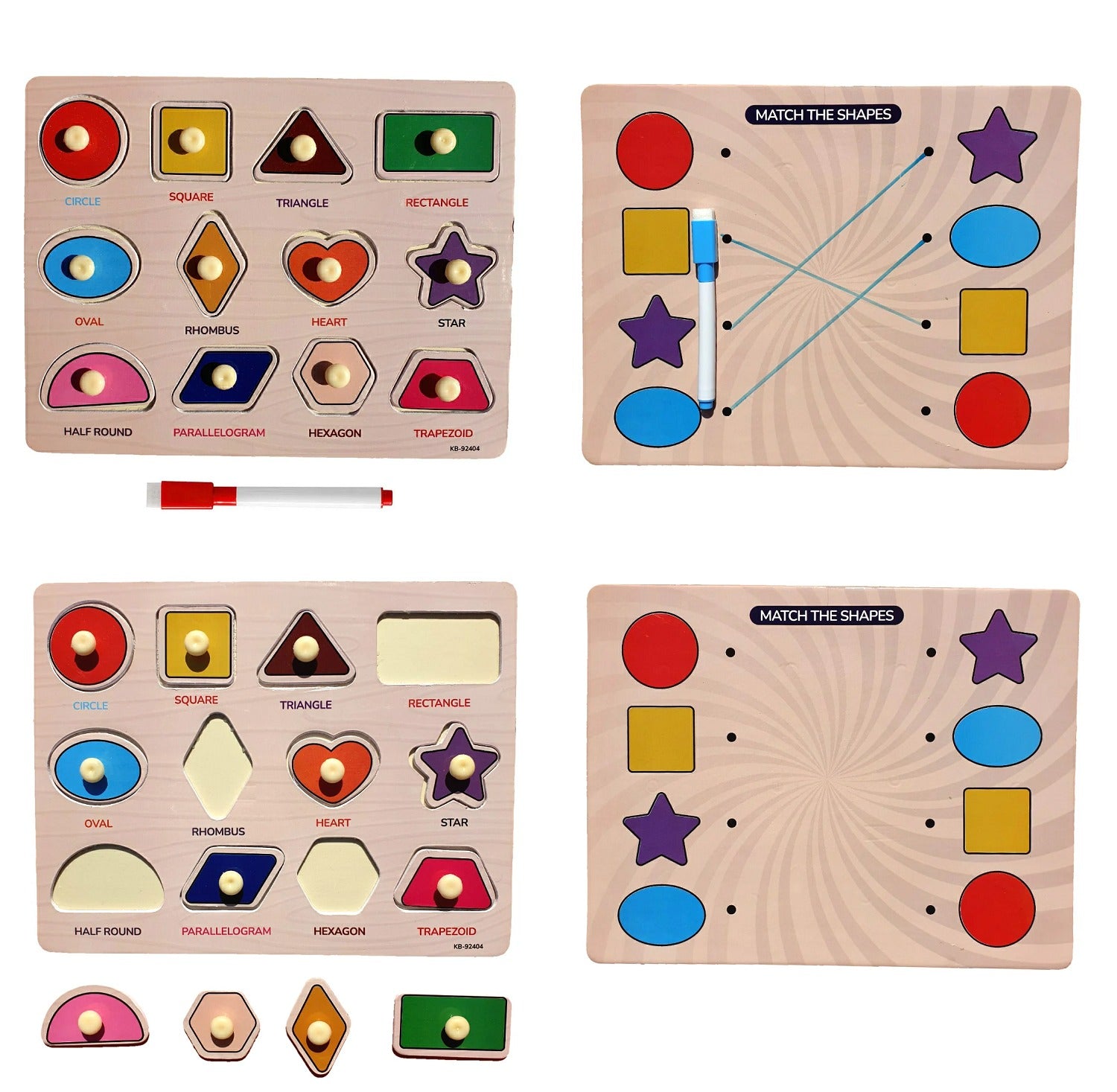 2in1 Shapes Knob Double Sided Board With Matching Activity - 404