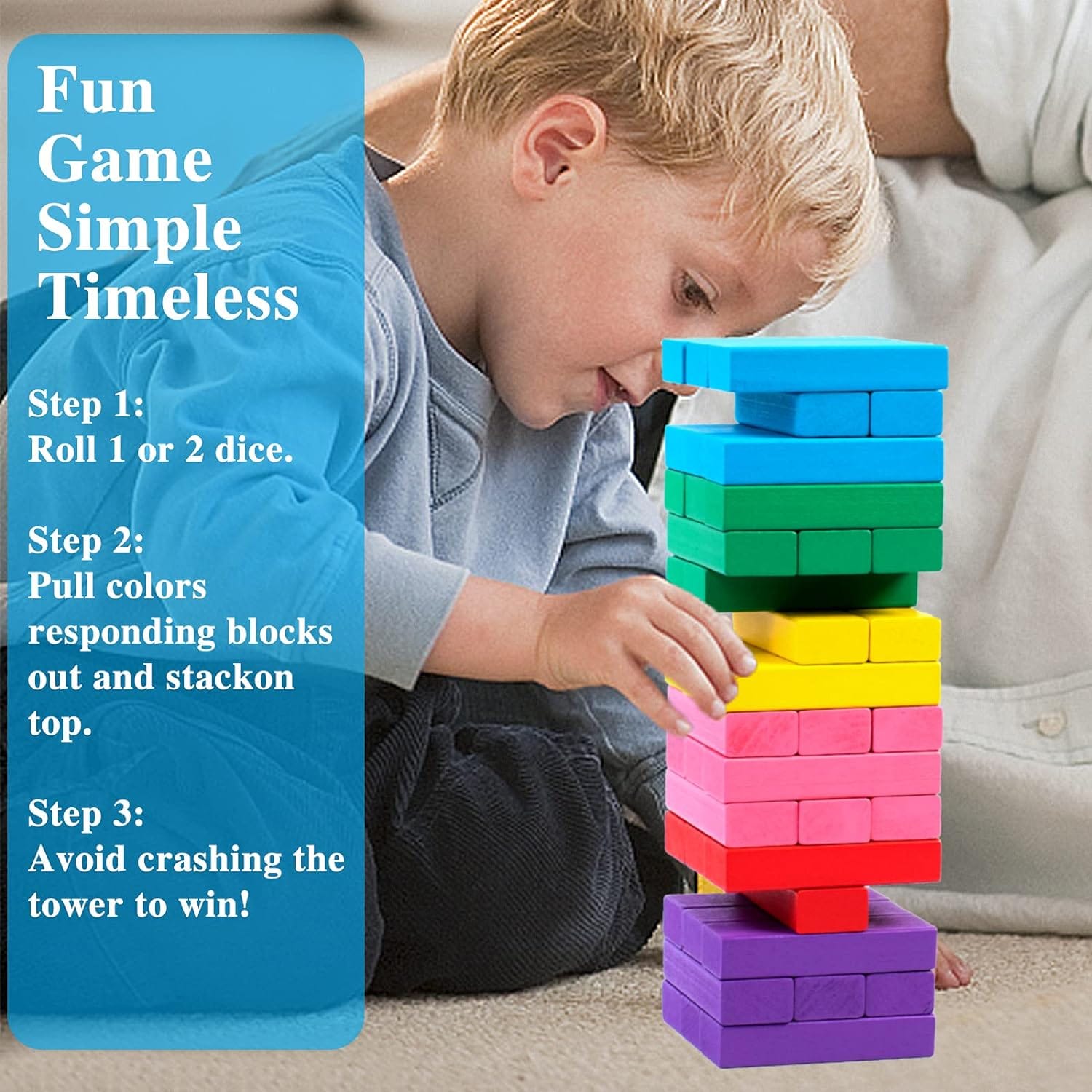 Wooden Colorful Jenga Stacking Tower Family Game - 48 pieces - Default Title - Odeez | Educational Toys Pakistan