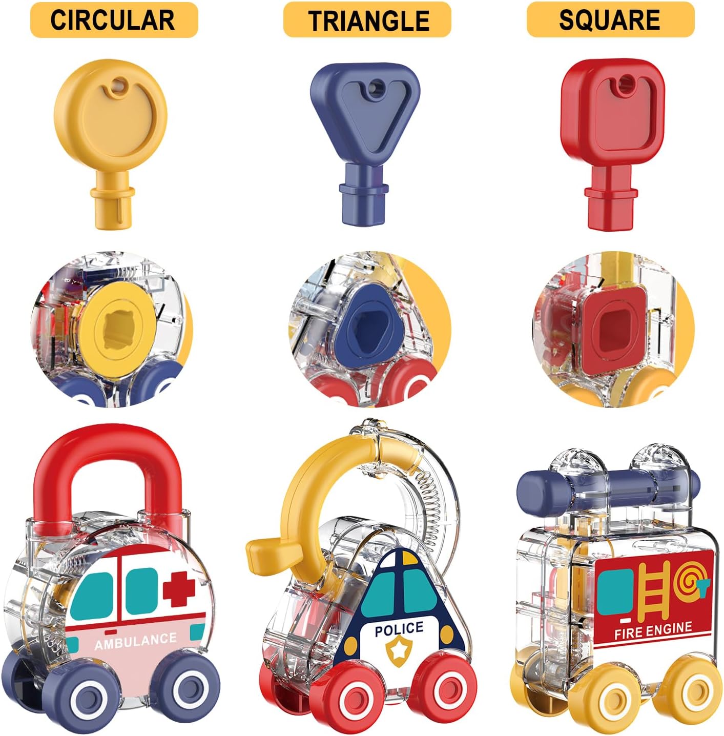 Transparent Transport and Shape Recognition Lock and Key 3 pieces - 03B - Default Title - Odeez | Educational Toys Pakistan