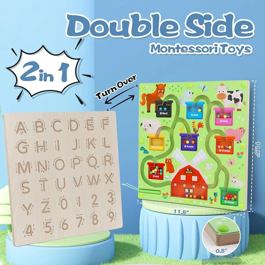 2in1 Color Magnet Maze Bead Ball and Alphanumeric Tracing Board - Default Title - Odeez | Educational Toys Pakistan