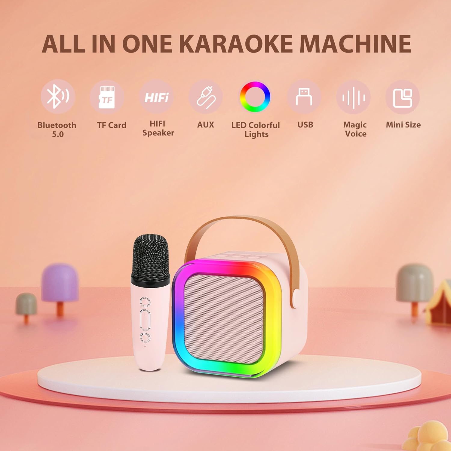 Mini Bluetooth Speaker and Mic with LED Lights for Kids Random Color - K12 - Single Mike-Double Mike - Odeez | Educational Toys Pakistan