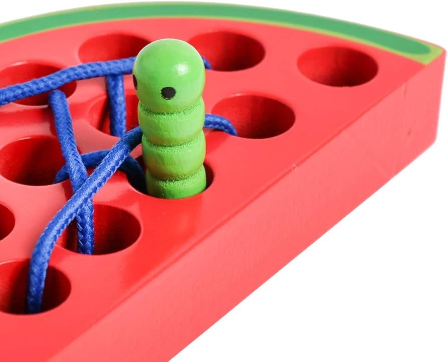 Wooden 3D Fruits Thread Lacing Kit - Watermelon - Default Title - Odeez | Educational Toys Pakistan
