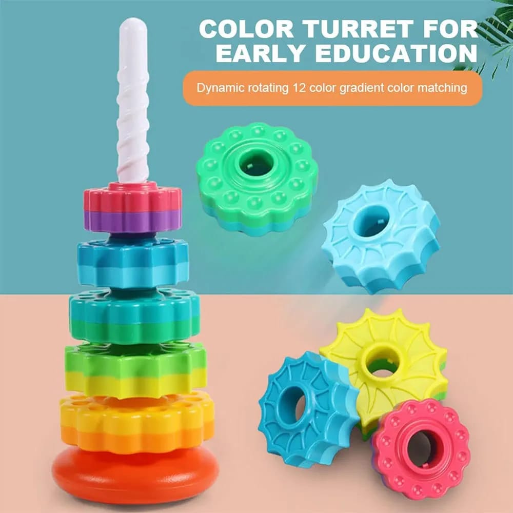 Sensory Spin Gears Stacking Five Rings Rainbow Tower - 403 - Default Title - Odeez | Educational Toys Pakistan