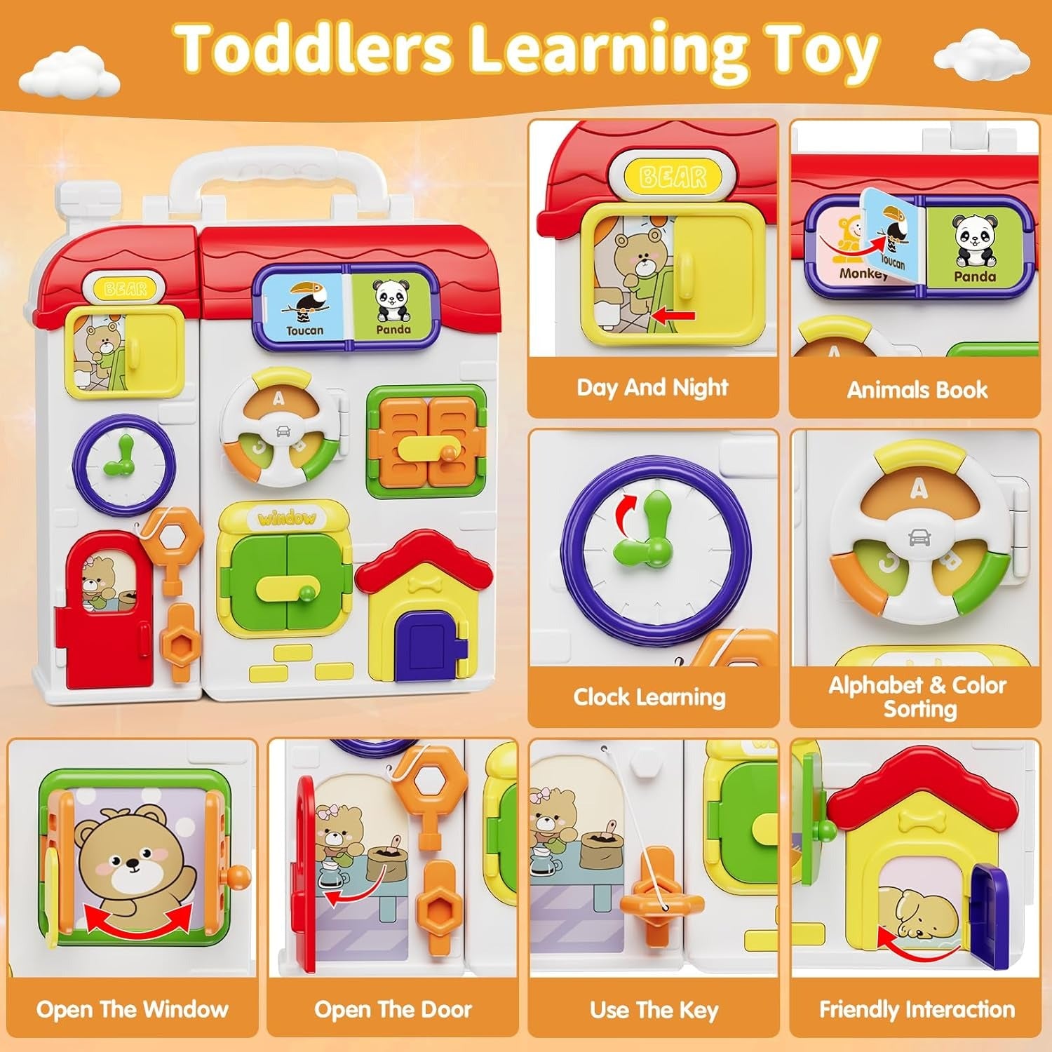 Montessori Sensory Multiple Activities Busy Board for Toddlers - 213