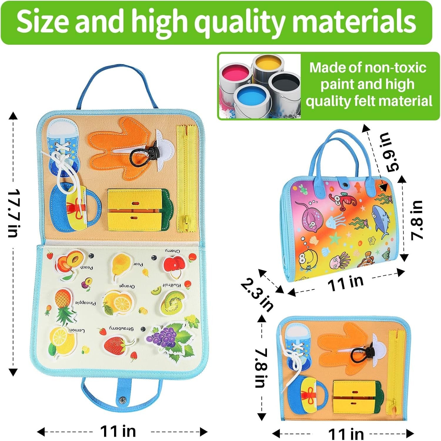 Multiple Sensory Activity Busy Book for Toddlers - 10 Sides