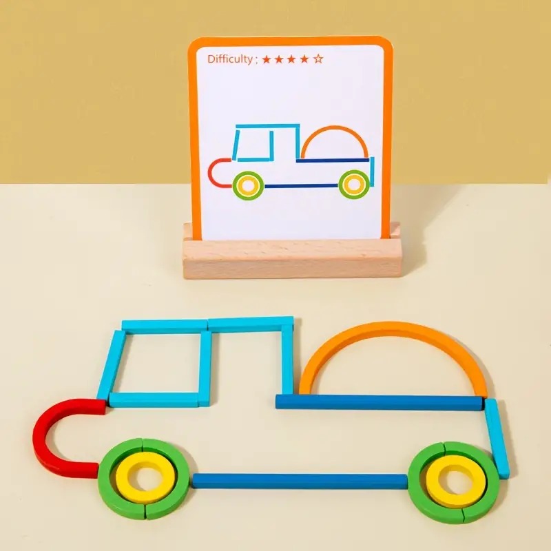 Wooden Sticks and Rings Pattern Matching Puzzle Cards - D41 - Default Title - Odeez | Educational Toys Pakistan