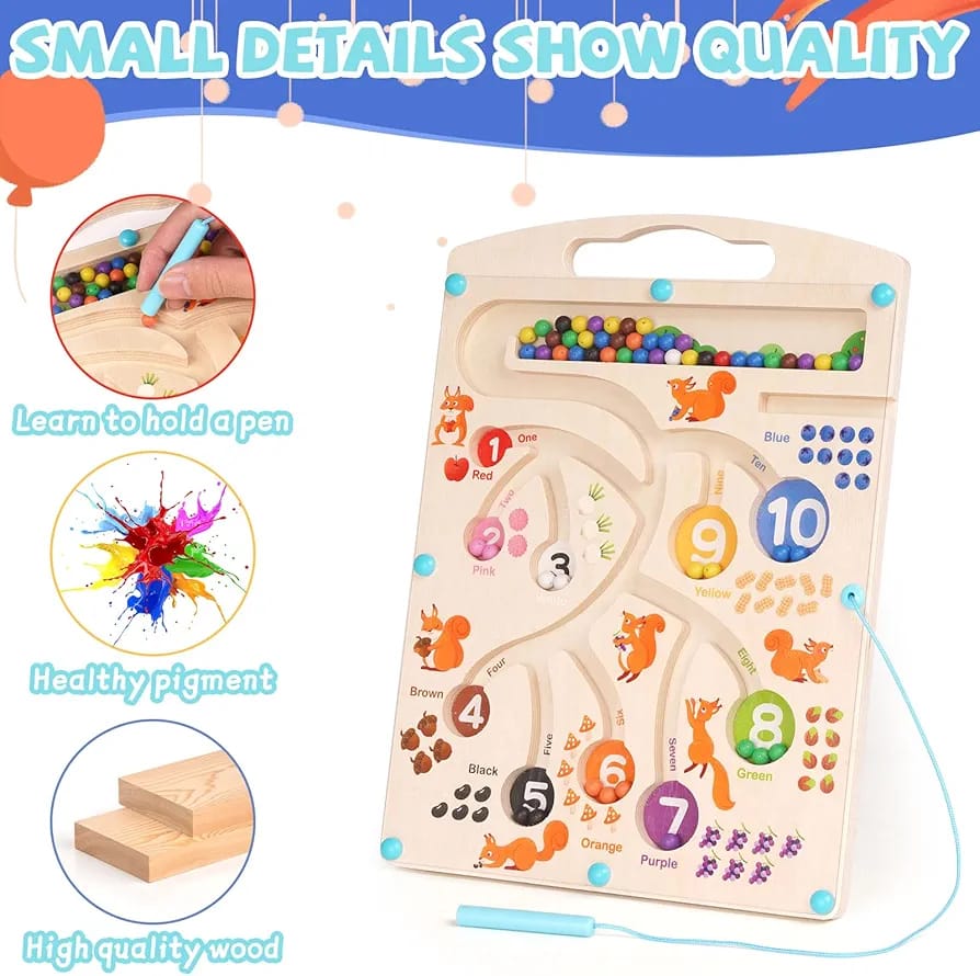 Wooden Magnetic Color and Number Maze Board - 018 - Default Title - Odeez | Educational Toys Pakistan