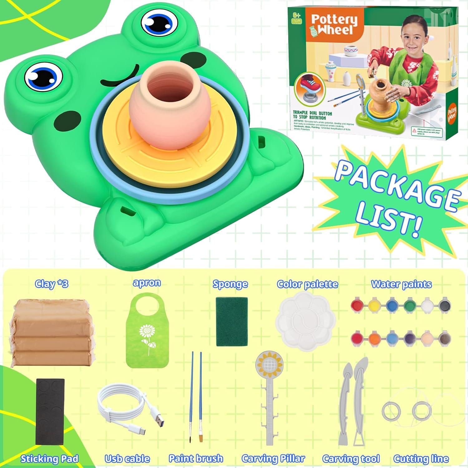 DIY Frog Electric Pottery Wheel Pretend Play Set - 560