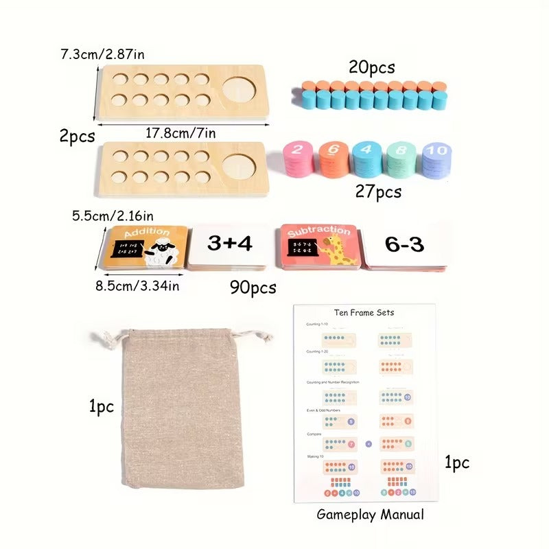 Wooden Counting Ten Frame Maths Learning Set - 565