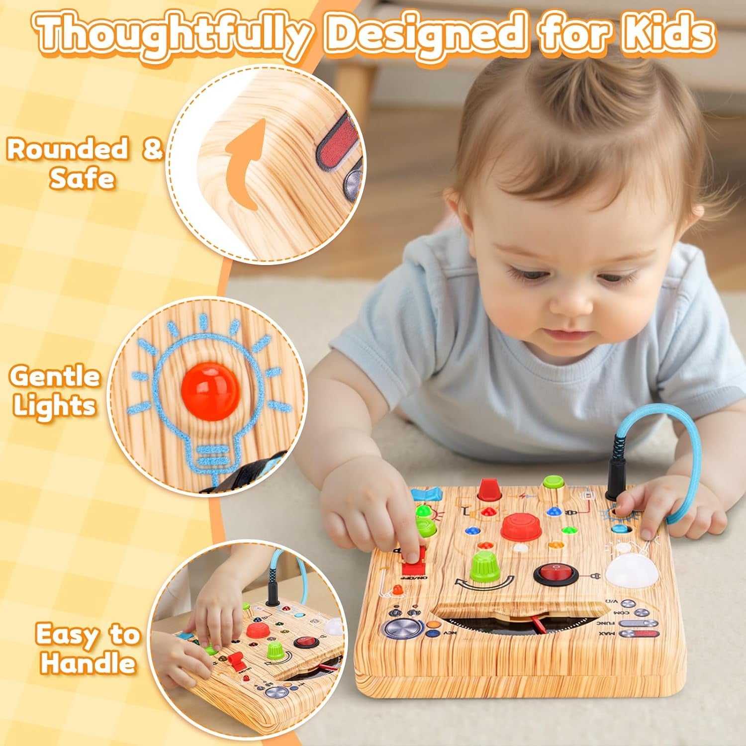 LED Lights Simulated Ammeter Activity Wooden Busy Board - 212