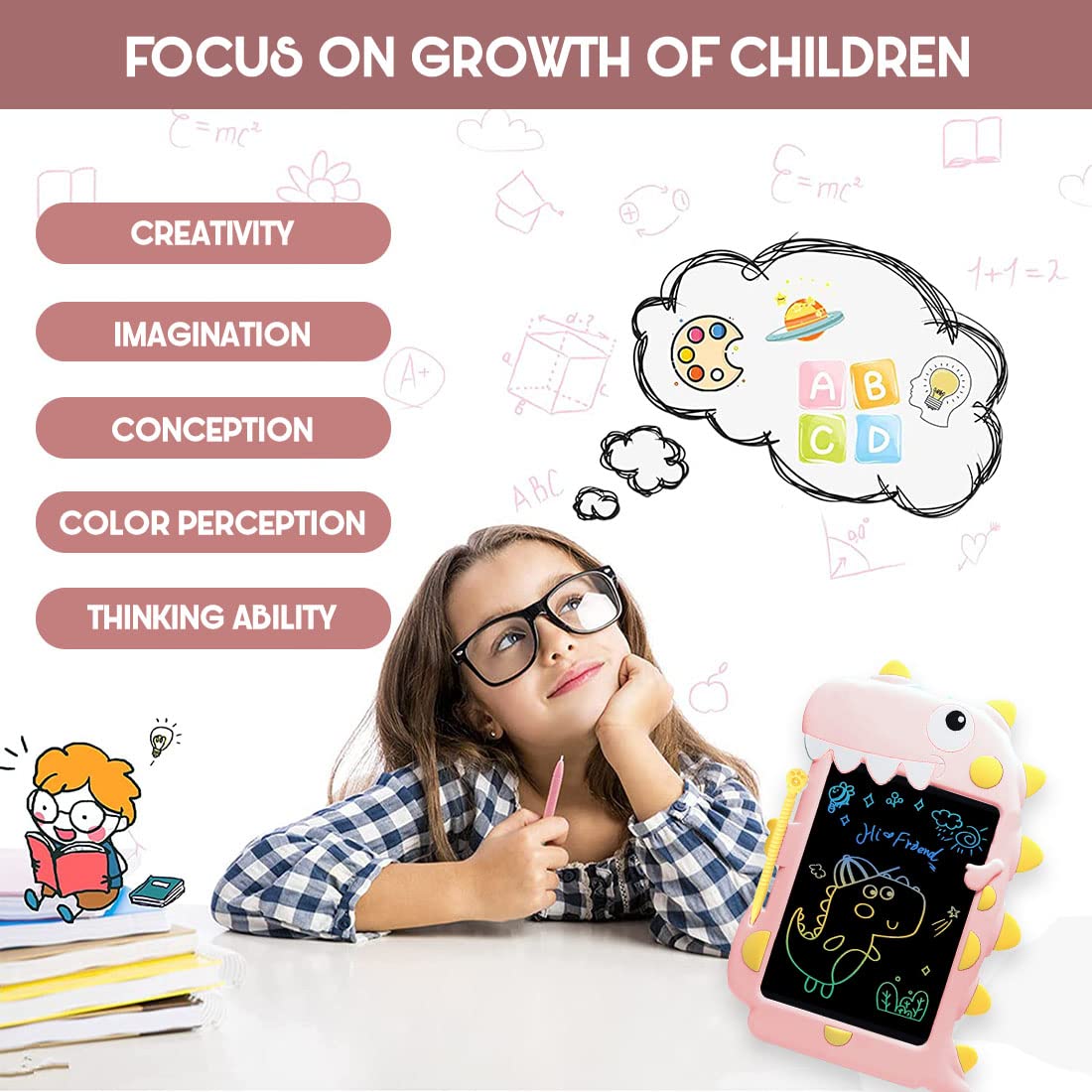 Multicolor Dinosaur Writing Tablet for Kids 8.5 inches - Random Color - Default Title - Odeez | Educational Toys Pakistan