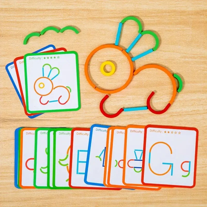 Wooden Sticks and Rings Pattern Matching Puzzle Cards - D41 - Default Title - Odeez | Educational Toys Pakistan