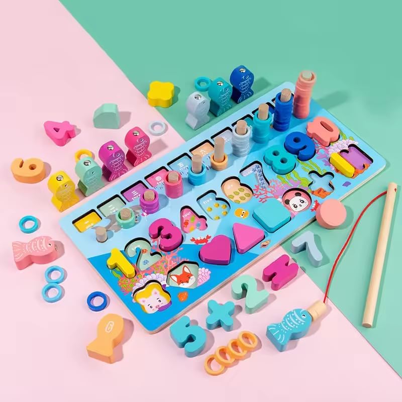 Wooden 5in1 Fishing Learning Log Board - 803 - Default Title - Odeez | Educational Toys Pakistan
