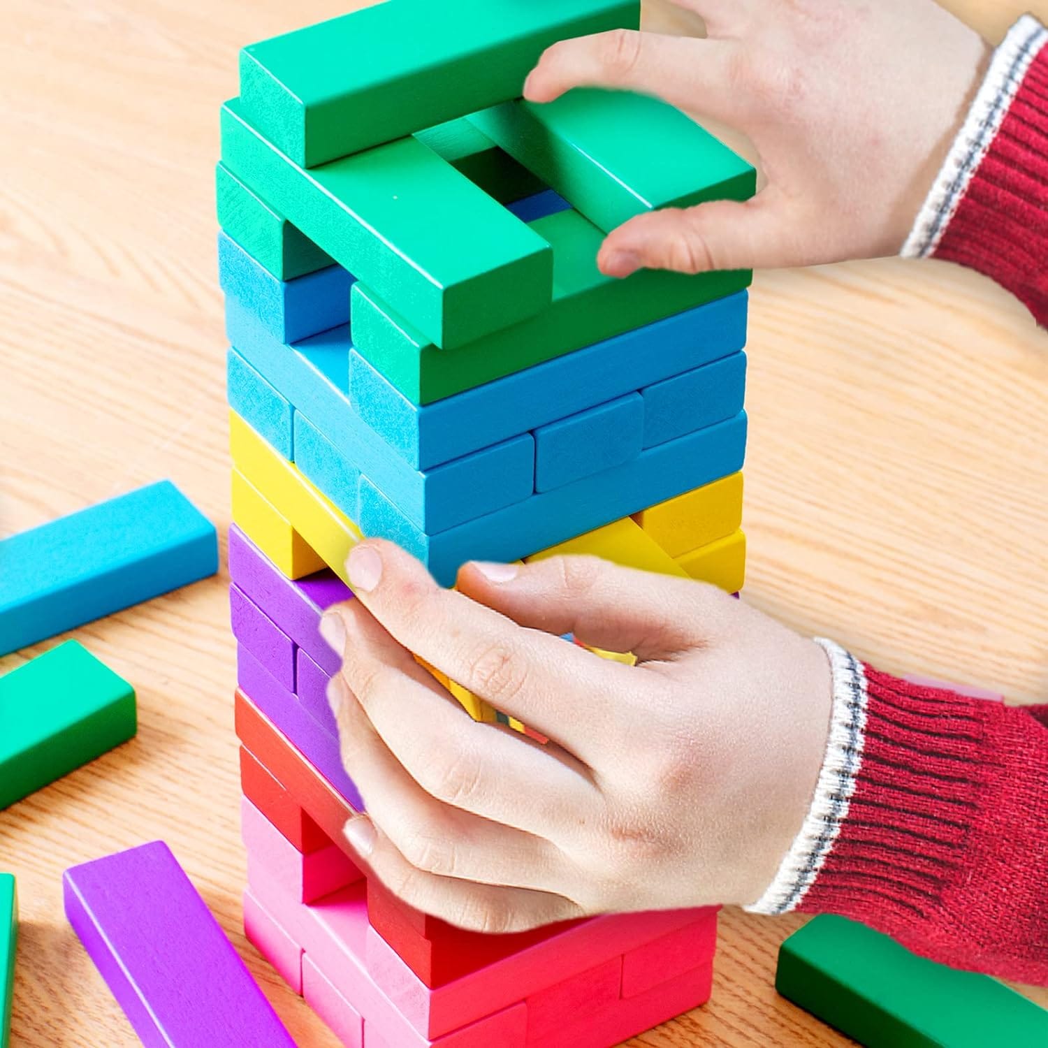 Wooden Colorful Jenga Stacking Tower Family Game - 48 pieces - Default Title - Odeez | Educational Toys Pakistan