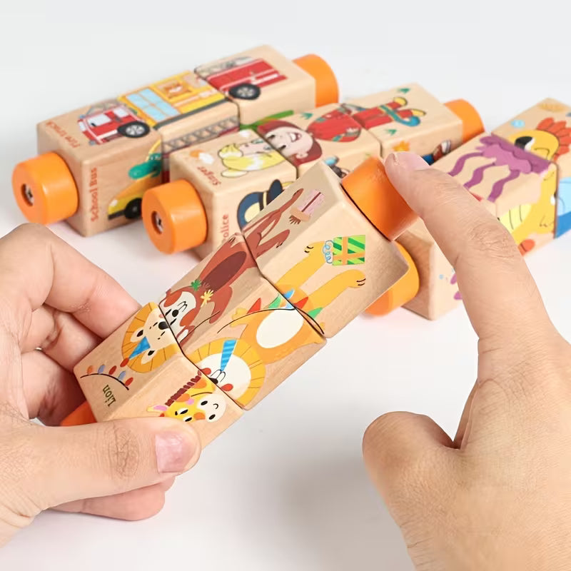 Wooden Four-Sided Rotating Block Puzzle