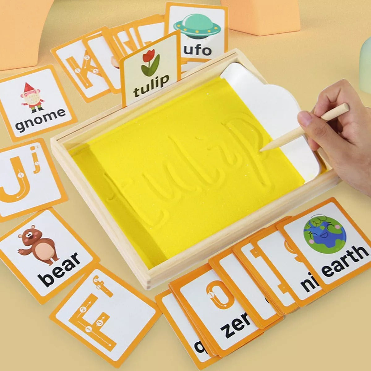 Montessori Wooden Sand Tray Tracing Preschool Kit - 138 - Default Title - Odeez | Educational Toys Pakistan