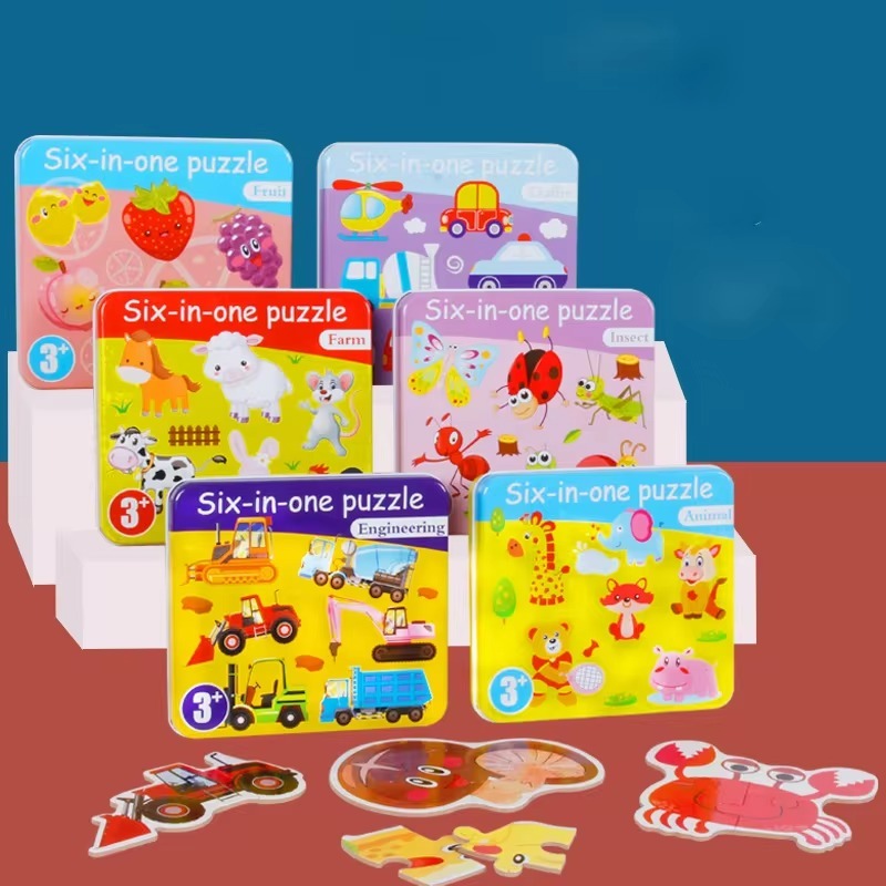 6in1 Jigsaw Puzzle with Number Fruits Tin Box - 523 - Default Title - Odeez | Educational Toys Pakistan