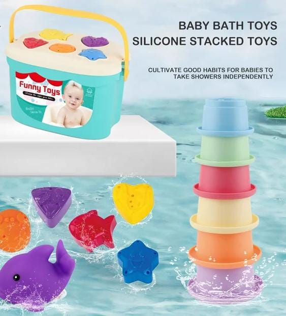 2in1 Silicon Shape Sort and Stacking Bath Toy - 933 - Default Title - Odeez | Educational Toys Pakistan
