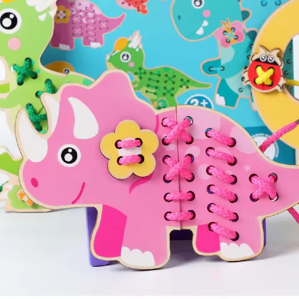 Wooden Dinosaur Threading Hand-Eye Coordination - 684 - Default Title - Odeez | Educational Toys Pakistan
