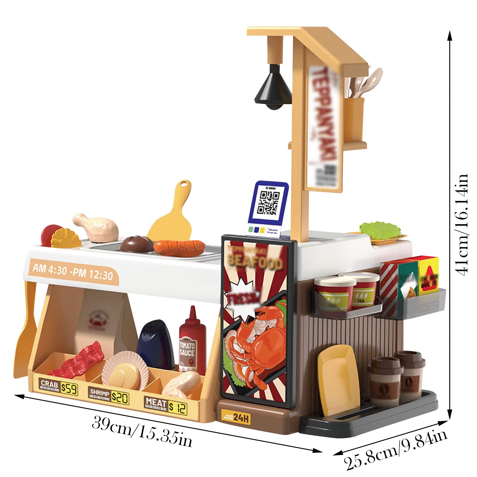 Mini Kitchen Teppanyaki Grill and Seafood Cooking 44 Pcs Pretend Play Set