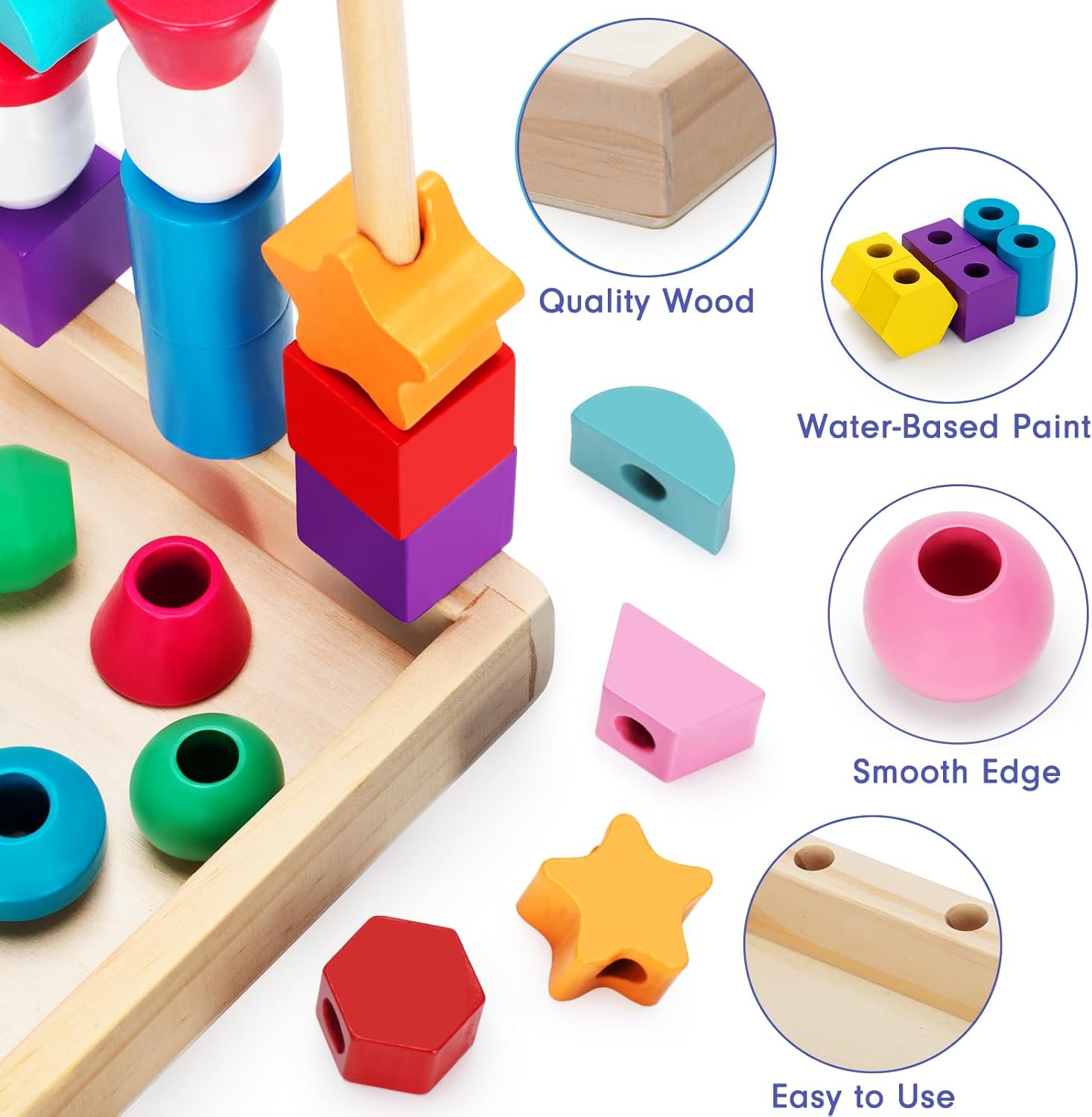 Wooden Five Sets of Shape Columns Bead Lacing Kit - 514 - Default Title - Odeez | Educational Toys Pakistan