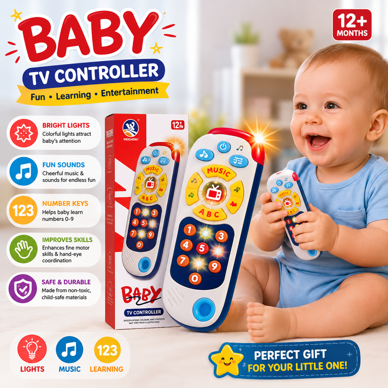 Baby TV Controller Toy Interactive Musical Learning Remote for Toddlers - 225